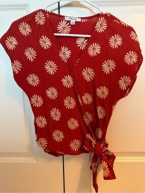 Madewell Red/Orange Floral Print Wrap Top